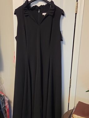 Calvin Klein Black Sleeveless Maxi Dress with Ruffle Collar